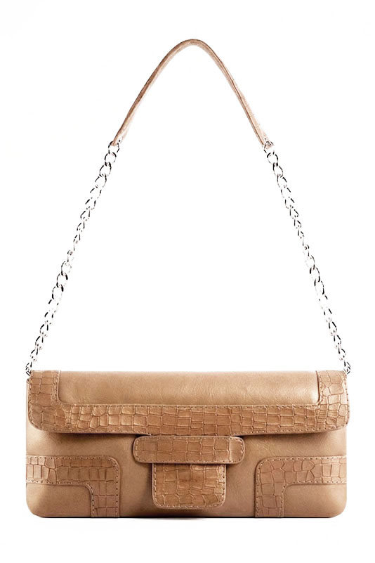 Dress clutch for wedding and parties in camel beige leather - Top view